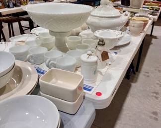 Gorgeous vintage milk glass punch bowl set