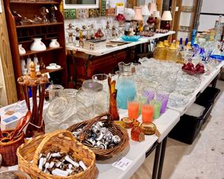 Vintage brass and porcelain pulls (3” span)