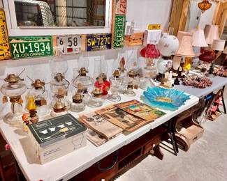 Regular oil lamps and converted oil oils and shades