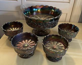 1930s Dugan- Maple Leaf & Peacock Tail- Berry Bowl Set