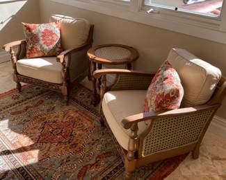 Caned Club Chairs w/ Side Table