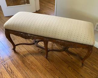 Upholstered Carved Wood Louis XV French Bench Seat