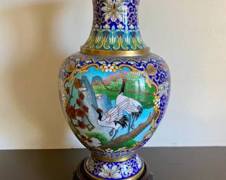 Cranes w/ Asian Motifs Cloisoneé Vase (2)