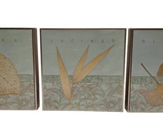 Three Square Green Gold Leaf Prints