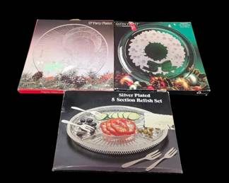 Pilgrim Indiana Glass 13 Party Platters Silver Plated Relish Set