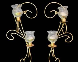 Gold Swirl Metal Hanging Glass Candle Holders