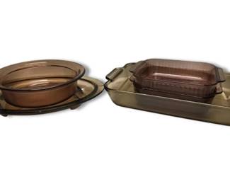Brown Cranberry Glass Baking Dishes Pyrex, Anchor Hocking Corning Vision
