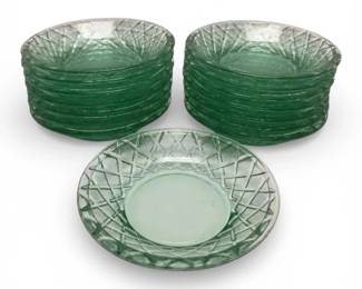 15 Green Glass Dessert Plates