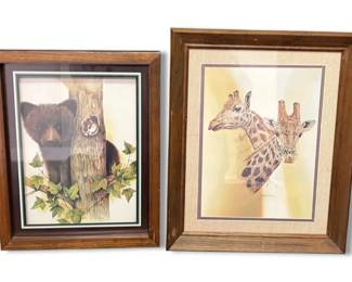Two AnimalThemed Prints in Wooden Frames