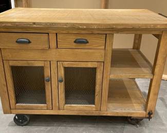 WGG141 Rustic Wood Rolling Kitchen Island