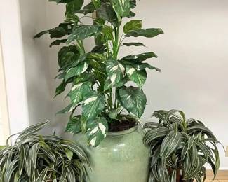 WGG359 Large Glazed Ceramic Planter Pot & 2 Small Black Planter Pots