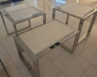 WGG025 Collection Of Three Polished Steel and Acrylic Tables (3)