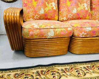 Paul Frankl mid-century modern rattan pretzel couch