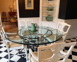 LARGE GLASS TOP TABLE WITH IRON BASE