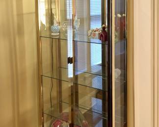 Vintage Philip Reinisch Brass Glass Lighted cabinet 12 In. X 30 In. X 76 In