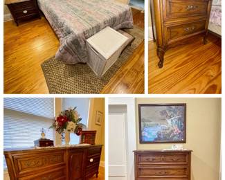 Vintage Modernage Bedroom suite- Full Size to Queen headboard, Tall Chest, (2) Nightstands, and Long Dresser 