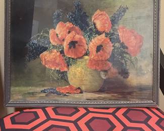 Vintage Poppies & Larkspur framed print 