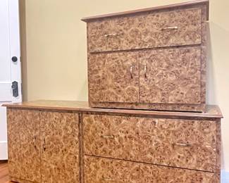 Vintage Custom Burlwood Laminate drawers & cabinets 