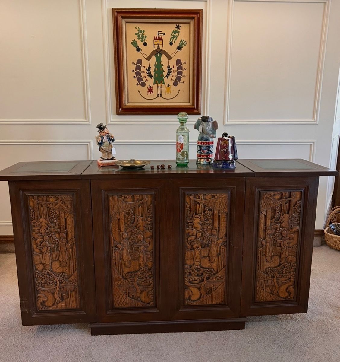 hand carved folding dry bar