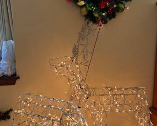 lighted deer, wreath, CHRISTMAS DECOR