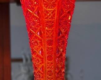 STUNNING AMBERINA CARNIVAL GLASS VASE