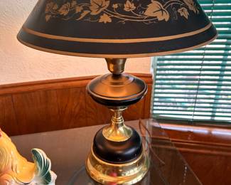 vintage TOLE lamp, black and gold