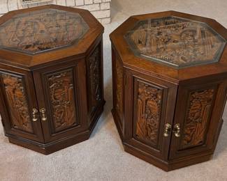 hand carved octagonal end tables