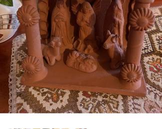 MEXICAN clay one piece NATIVITY  SCENE