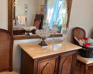 marble top server, large framed mirror
