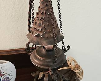 Antique Bradley & Hubbard Cast Iron Hanging Oil Lamp