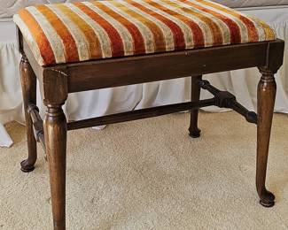 Vintage Upholstered Vanity Stool with Striped Velvet