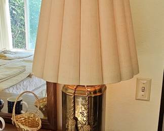 Vintage Brass Tea Canister Table Lamp with Embossed Bird and Floral Motif
