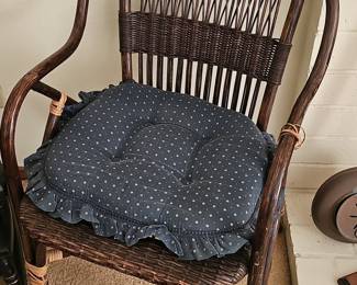 Vintage Rattan Wicker Chair with Floral Cushion