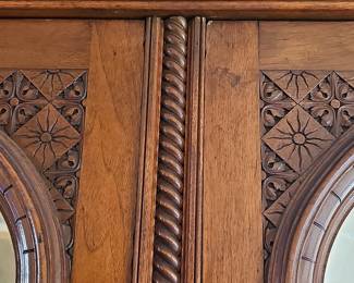 Victorian Carved Walnut Wardrobe Armoire with Mirrored Doors