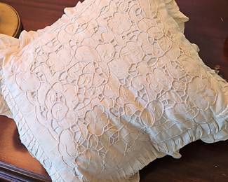 Embroidered Floral Cotton Pillow with Ruffled Edges (1987)