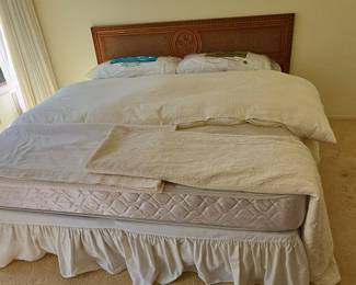 Vintage Carved Wood and Cane Headboard