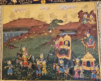 Persian Miniature Manuscript Painting of a Royal Procession