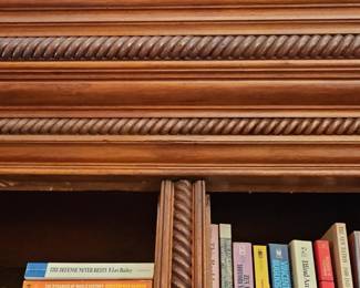 Antique Carved Oak Bookcase with Cabinet Doors
