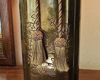 Vintage Brass Tea Canister Table Lamp with Embossed Bird and Floral Motif