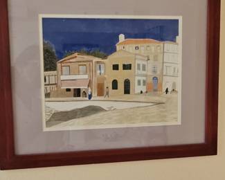Watercolor Painting of European Street Scene