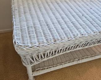 Vintage White Wicker Coffee Table with Lower Shelf