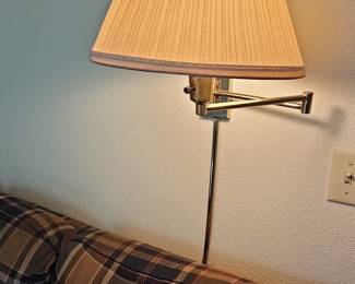Adjustable Brass Swing Arm Wall Lamp with Pleated Shade