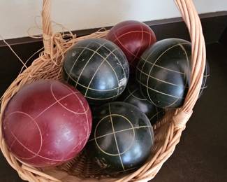 Vintage Bocce Ball Set in Wicker Basket