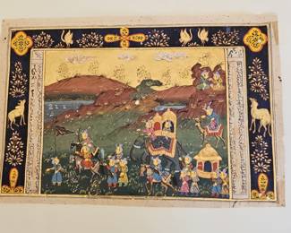 Persian Miniature Manuscript Painting of a Royal Procession
