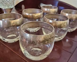 Italian Crystal and Silver Plate Punch Bowl Set with Ladle and Glasses