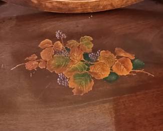 Antique Victorian Mahogany Tray Table with Hand-Painted Floral Glass Top