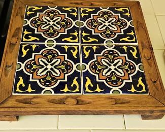 Vintage Daltile Mexican Tile Trivet with Hand Carved Wood Frame