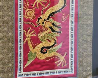 Framed Chinese Silk Embroidery Panel with Dragon Motif