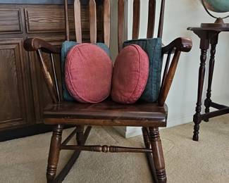 Antique Wooden Rocking Chair with Hand-Painted Fruit Motif