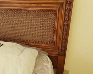 Vintage Carved Wood and Cane Headboard